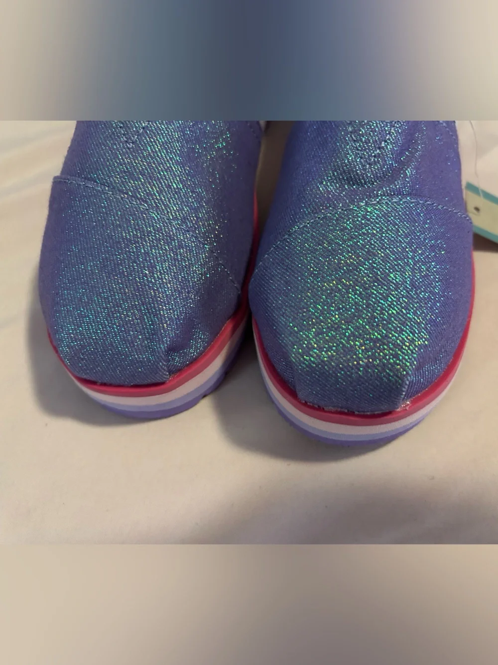 Toms Kids Sparkle Lavender Slip-On Sneakers with Pink Interior